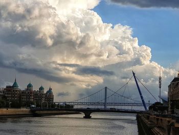 Bridge over river against cloudy sky