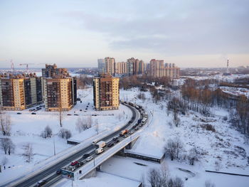 High angle view of cityscape against sky