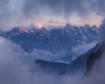 Scenic view of snowcapped mountains against sky