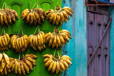 Bananas hanging on door