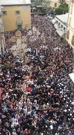 High angle view of crowd in city