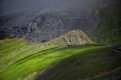 High angle view of mountain against sky