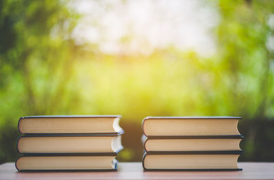 Stack of books on table