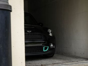 Close-up of vintage car on wall