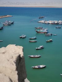 High angle view of sailboat sailing in sea