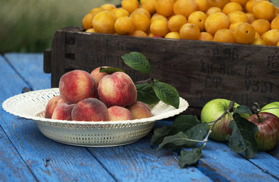 Fruits in basket on table