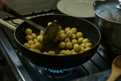 High angle view of eggs in container