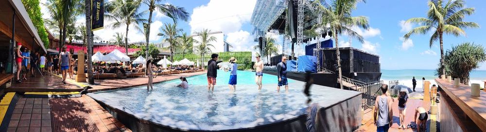 Panoramic view of swimming pool against sky