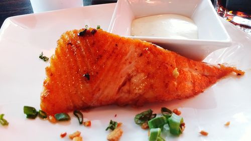 Close-up of meal served on table