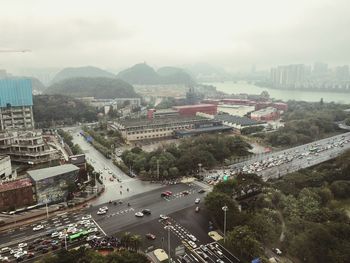 High angle view of cityscape against sky