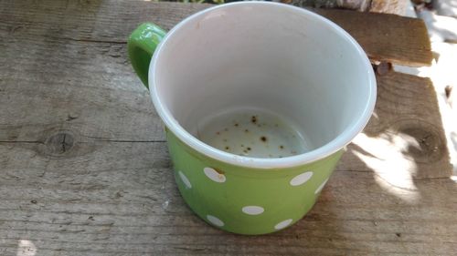 High angle view of drink on table