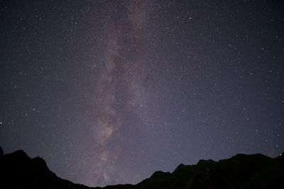 Low angle view of silhouette trees against sky at night