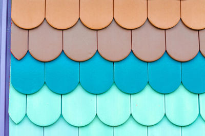 High angle view of colorful wooden shingles on roof