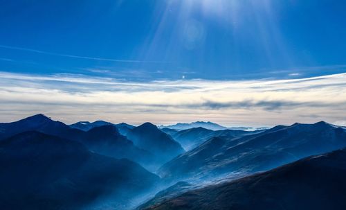 Scenic view of mountains against dramatic sky