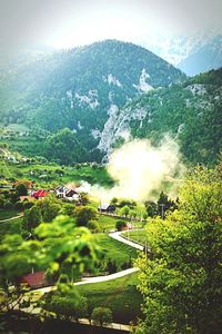 High angle view of townscape on mountain