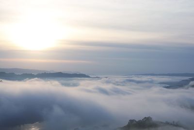 Scenic view of mountains against sky during sunset