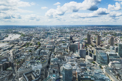 Aerial panorama of city of london skyline with skyscrapers. london, uk, 27 july 2024