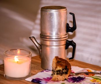 Close-up of tea cup on table