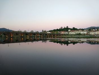 Reflection of trees in water against sky