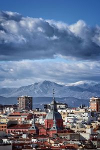 High angle view of buildings in city