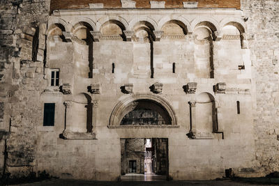 Night photo of golden gates of diocletian's palace in split, croatia