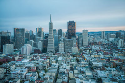 High angle view of buildings in city