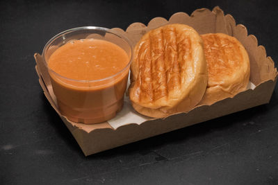 High angle view of breakfast served on table