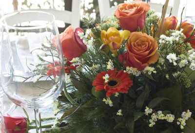 Close-up of rose bouquet in vase