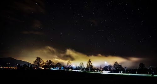 Panoramic view of trees against sky at night
