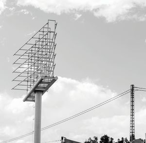 Low angle view of power lines against cloudy sky