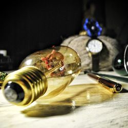 Close-up of clock on table