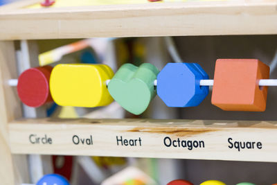 Close-up of toys on table