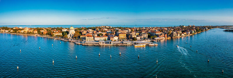 Aerial view of the lido de venezia island in venice, italy.