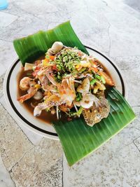 High angle view of meal served in plate