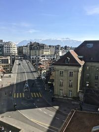 High angle view of buildings against sky