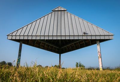 Low angle view of roof against clear sky