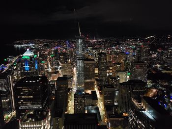 High angle view of seattle lit up at night