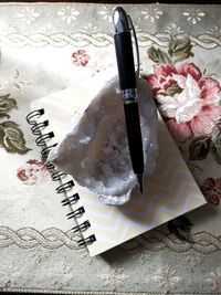 High angle view of birthday cake on table