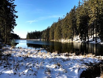 Frozen lake against sky during winter