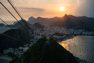 Sunset view from the famous sugarloaf mountain towards the city of rio de janeiro, brazil