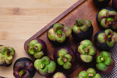 High angle view of fruits on table