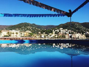 Scenic view of mountains against clear blue sky