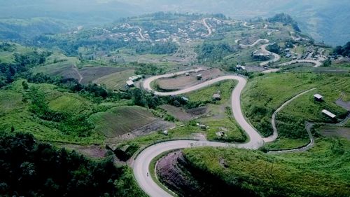 High angle view of road amidst landscape