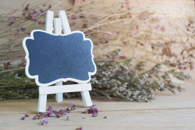 Close-up of christmas decorations on table