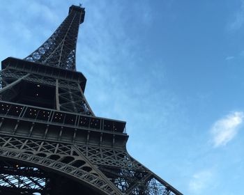 Low angle view of eiffel tower against sky