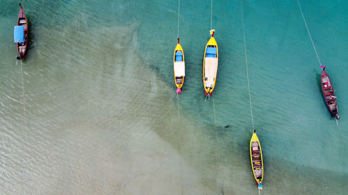 High angle view of people on boat in sea