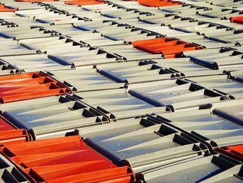 High angle view of umbrellas arranged in row