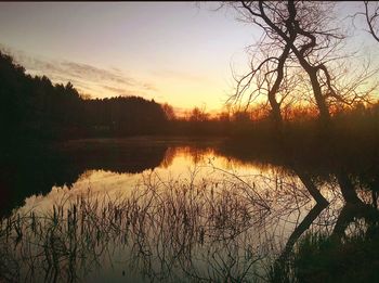 Scenic view of calm lake at sunset