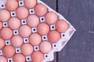 High angle view of eggs on table