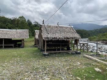 Built structure on field against sky